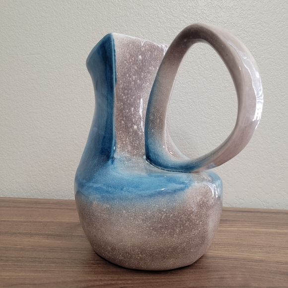 Vintage Studio Art Pottery Vase Blue Gray 9in Pitcher 1960s Bauhaus Design - Picture 8 of 11